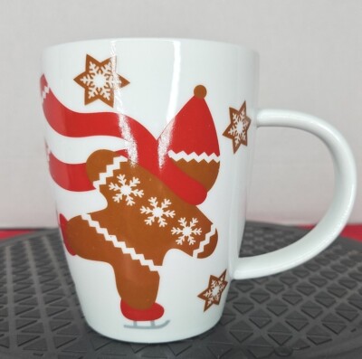 Crate & Barrel Mug Skating Gingerbread Man Expresso Coffee Tea Ceramic New