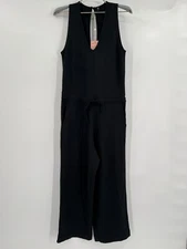 Quince Women’s Black French Terry Modal Jumpsuit sz S NWT Sleeveless V-neck