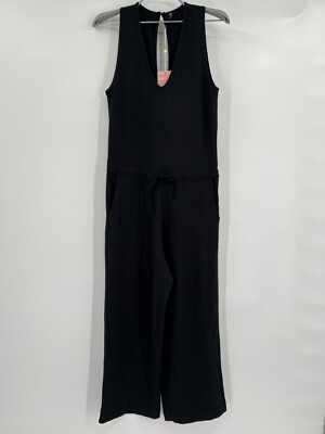 Quince Women s Black French Terry Modal Jumpsuit sz L NWT Sleeveless V-neck