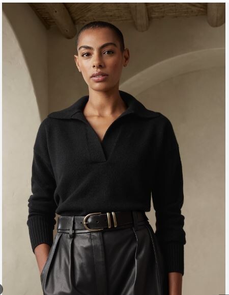 Banana Republic Women's NWT Luna Cashmere Sweater Polo Med Black