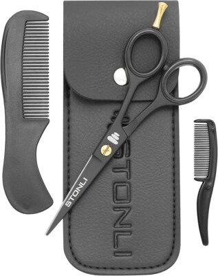5'' Beard and Moustache Scissors with Comb & Pouch - Small Hairdressing Scissors