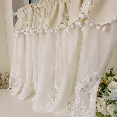 Double Layer Curtain Valance with White Lace Curtain for Small Windows 1 Panel - Picture 9 of 11