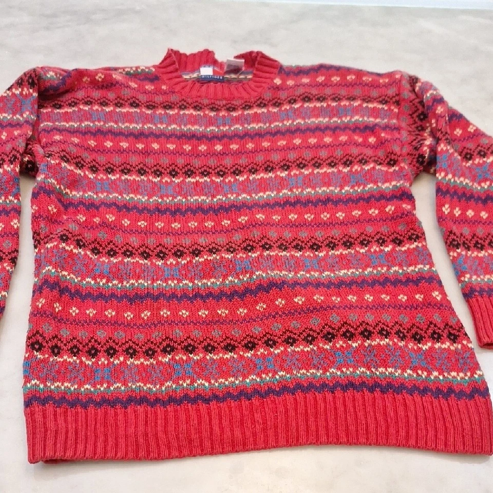 Suéter Tommy Hilfiger Vintage Talla Pequeña Lino Mezcla Algodón Para Mujer Rojo Estampado Foto 2 de 4