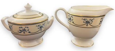 Royal Worcester English Bone China Blue Bows BRIGHTON Cream and Sugar Set