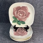 4 Red Wing Pottery Lexington Rose Saucers Concord Square Vintage Hand Painted