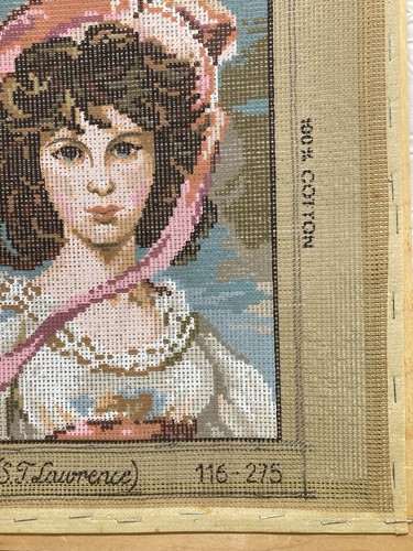 Vintage Tapex Vienna Pinkie Hand Printed Needlepoint Canvas SF Lawrence Stapled - Picture 4 of 6