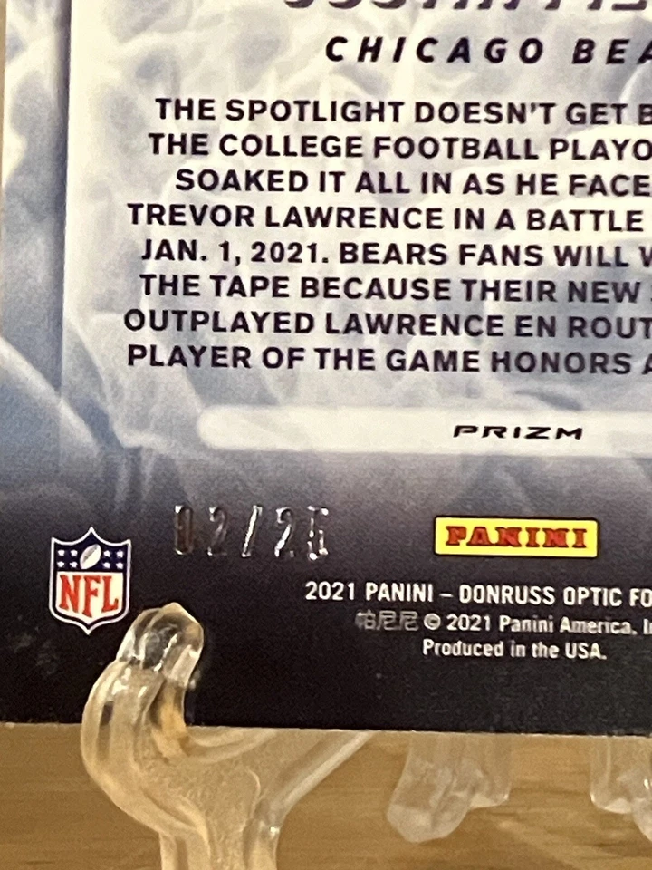 2021 Panini Donruss Optic Justin Fields White Hot Rookies Purple Stars Prizm /25 - Image 3 of 3