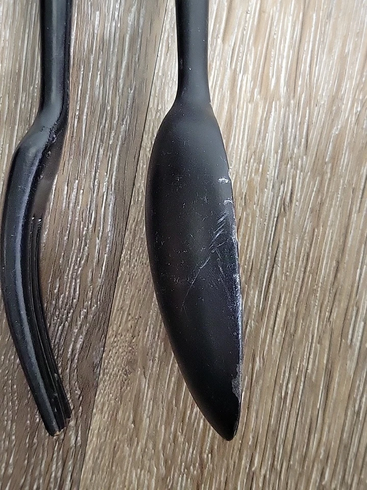 Mid Century Modern Salad Serving Fork Spoon Black Wooden Sterling Silver France - Image 4 of 4