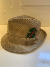 Vintage Fedora Hat Size 7 Custum Made BEE HATS Corduroy Feather Made In USA