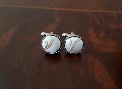 Gascoigne Cufflinks Silk Face Silver Metal Zinc Alloy Beige Tan