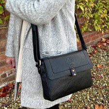Rowallan Black Leather Handbag, Shoulder Bag, Cross Body Bag