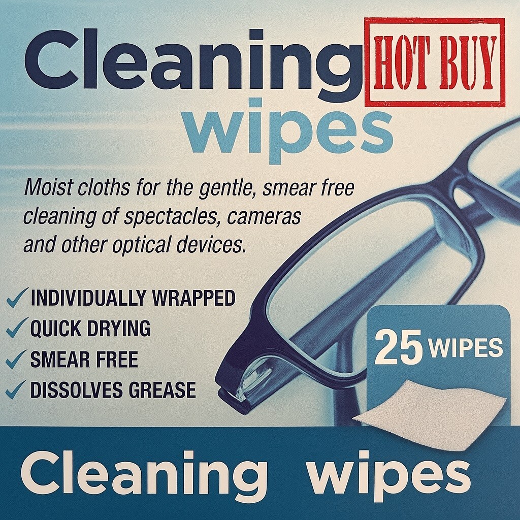 25x Lens Cleaning Wipes – Pre-Moistened Streak-Free Glasses Camera Screen Wipe