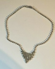 VINTAGE 50  S CRYSTAL GLASS RHINESTONE BEAD DROP BIB CHOKER NECKLACE