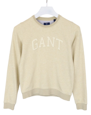 GANT Sweatshirt Women's XS Pullover Crew Collar Logo Melange Beige