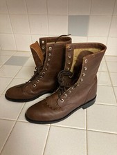 Justin L508 Brown Leather Granny Lace-up Kiltie Roper Boots Womens 5.5 B