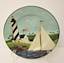 Sakura Warren Kimble COASTAL BREEZE Lighthouse Flag Sailboat 8.25" Salad Plates