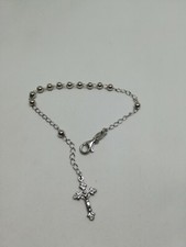 BRACCIALE ROSARIO ARGENTO 925 CROCE CRISTO  UNISEX CM 18 GRANI MM 4 LISCI
