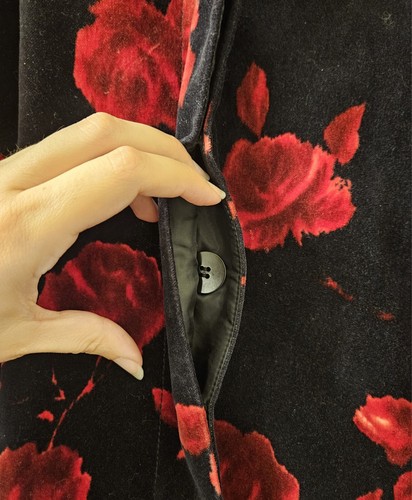 Talbots Woman 18 W Black Velvet Jacket Blazer Red Roses Floral Career Lined - Picture 4 of 9