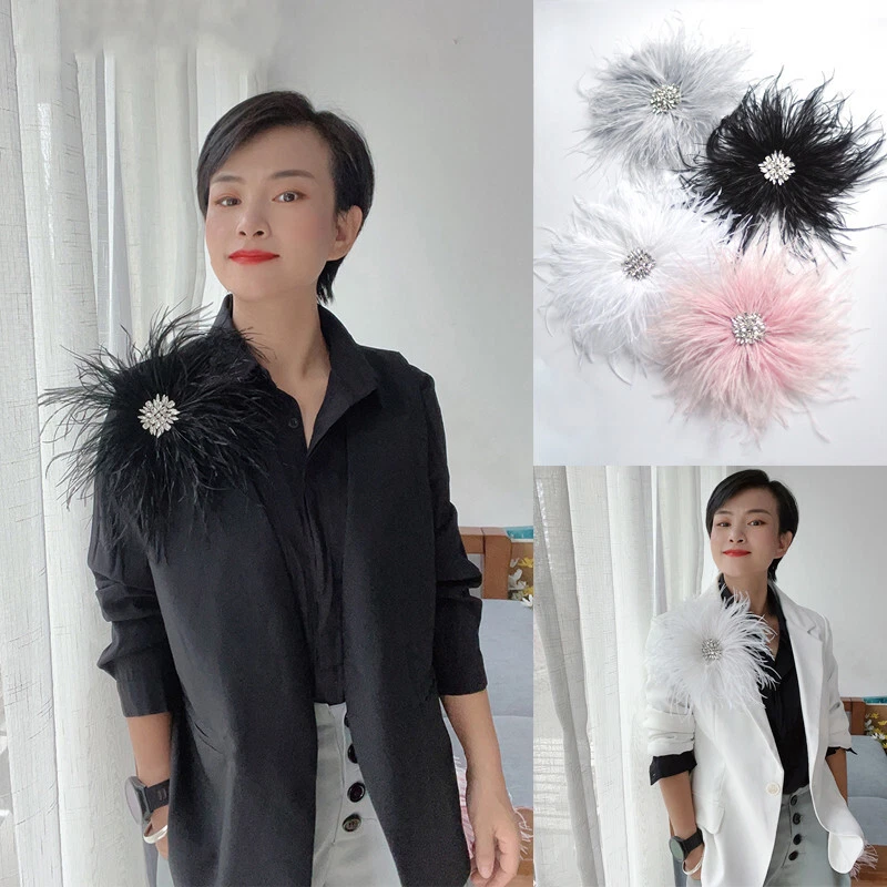 Broche feminino real de penas de avestruz moda retrô requintado broche - Imagem 3 de 4