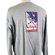 Vintage Chaps Ralph Lauren T-Shirt Long Sleeve XL Crew Gray Double Sided, Skiing