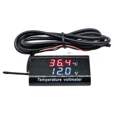 DC 12V 0.28'' Digital Dual LED Display Voltmeter Temperature Voltage Panel Meter