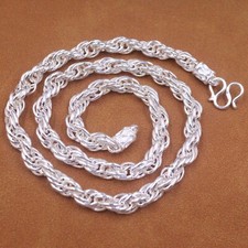 Pure 999 Fine Silver Chain Men 7mm Twist Singapore Hinge Necklace 41-42g/19.6in