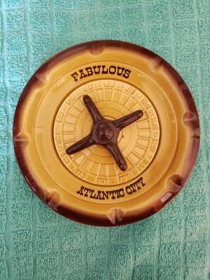  Ashtray Vintage Fabulous Atlantic City Roulette Wheel Ashtray Made In Japan