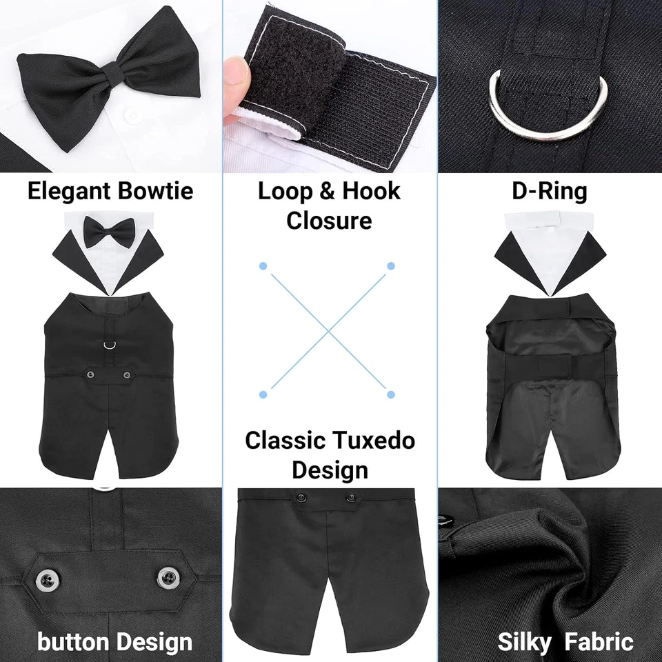 Traje de Esmoquin y Pañuelos para Perro Disfraz de Boda Formal, Collar Ajustable para Mascotas con Foto 4 de 4
