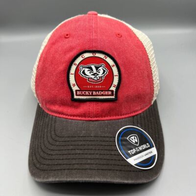 Wisconsin Badgers Trucker Hat Men Red Top of the World Snap Back Cap