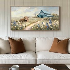 Framed Large Barn Farmhouse Canvas Wall Art for Living Room, Highland Cow Win...