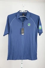 NEW Greg Norman Polo Shirt Mens Medium Blue 1/4 Zip Stripe Brooklyn Brewery Logo