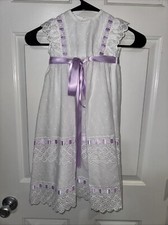 Vintage 80 s Girls White cotton Cottagecore Prairie dress eyelet lace Size 8