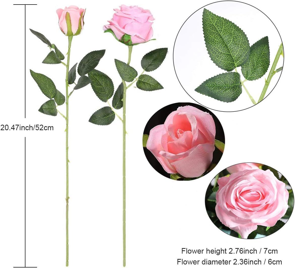 Hawesome 12PCS Artificial Roses Fake Flowers Single Long Stem Blooms