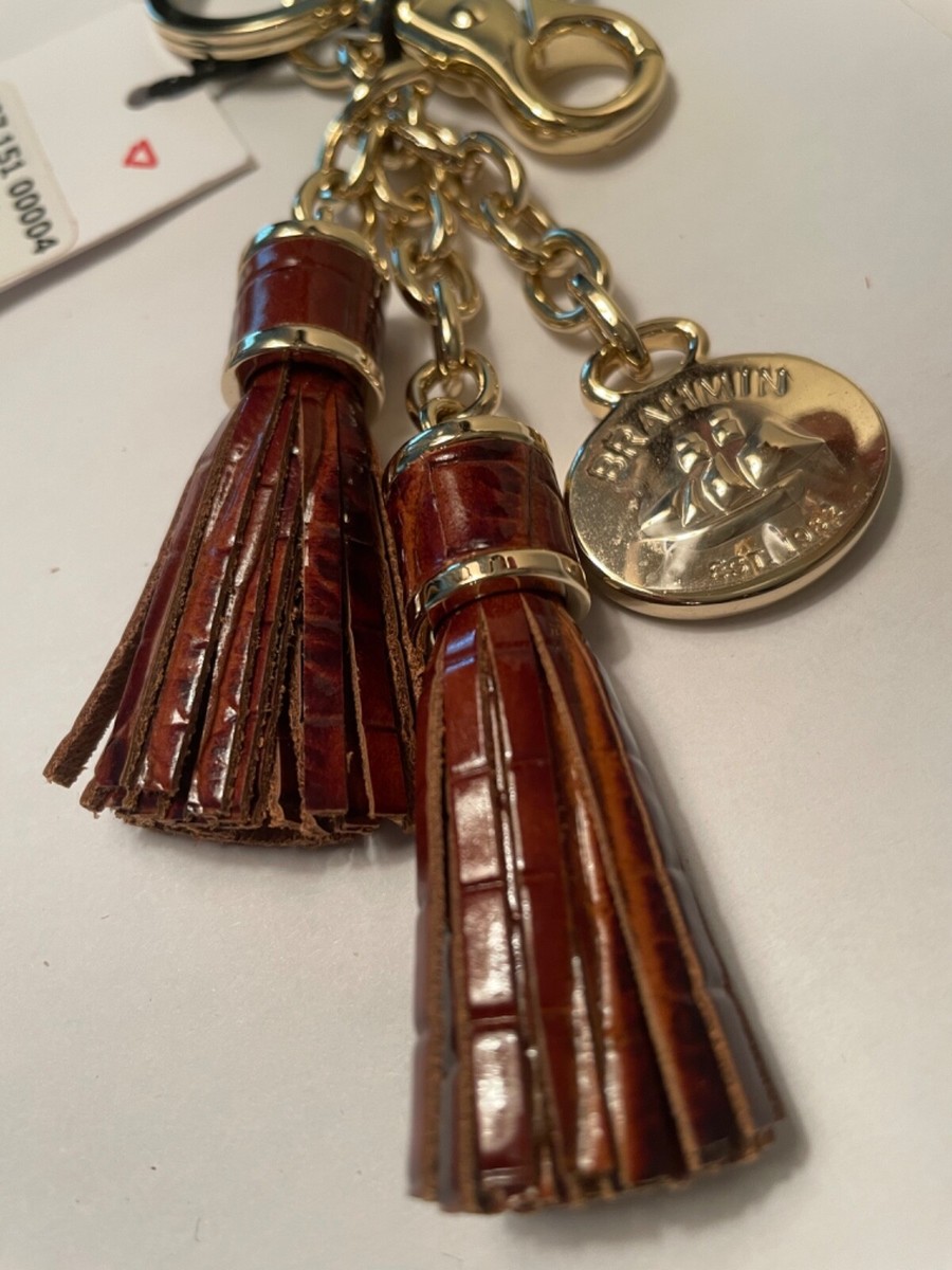 NWT Brahmin PECAN MELBOURNE CROC Red Brown TASSEL Key Fob PURSE