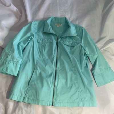 Coldwater Creek Women's Size Large 14 Turquoise 100% Cotton Jacket  Full  Zip
