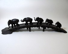 Antique Japanese Bronze Five Elephants on Bridge After Genryusai Seiya