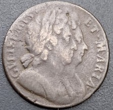 1694 William And Mary Half Penny Copper Coin Lot G5