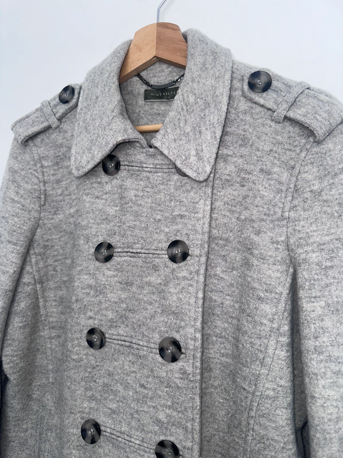Beautiful Mint Velvet Rare Military Coat Jacket Sz Large (UK 16) Grey image 9