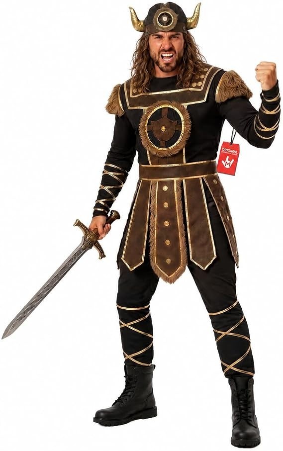 Disfraz de disfraz vikingo para hombre incl. casco guerrero bárbaro nórdico Halloween