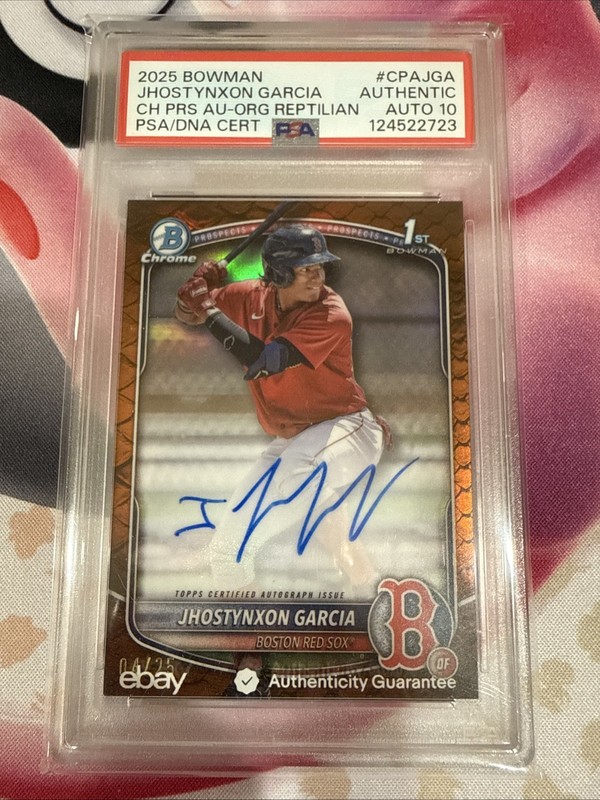 2025 Bowman JHOSTYNXON GARCIA /25 SP Orange Reptilian Refractor PSA Auth AUTO 10