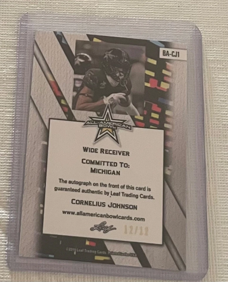 2019 Cornelius Johnson Leaf All American Auto Metal #/12 Michigan - Image 2 of 2