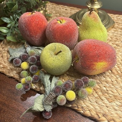 Lot of 7 Pcs - Vintage Sugared Fruit Apples Pears Grapes MCM