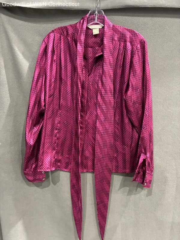 Vintage 80s Evan Picone Women's Fuchsia Tie Neck Geometric Blouse Sz 14