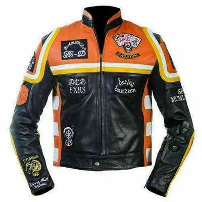 Men Biker Cafe Racer Retro Vintage Biker Cowhide Black Leather Motorcycle Jacket