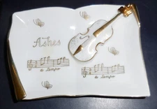 VINTAGE ART DECO PORCELAIN ASHTRAY FIGURINE GOLD OVERLAY VIOLIN DESIGN