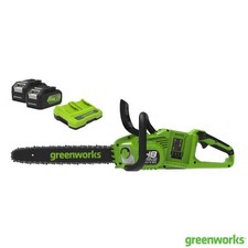 Image of Greenworks 48V 36cm Cordless Brushless Chainsaw with 2 Batteries & Dual Charger