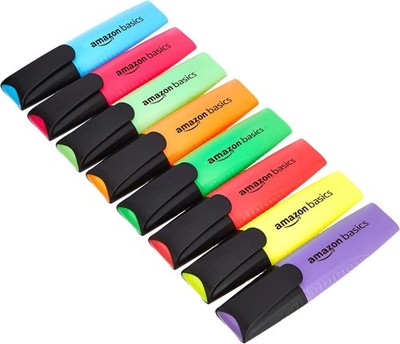 Amazon Basics Textmarker 8er-Set, wischfest, langlebige Meißelspitze