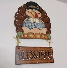 Hand Painted Turkey Thanksgiving Blessing Sign Wooden Vintage Signed '94
