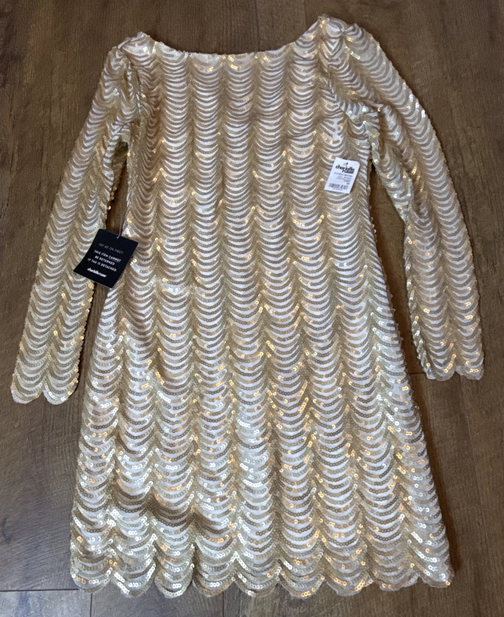 Charlotte Russe Gold Sequin Dress Medium Stretchy Lined Long Sleeve Cruise  Vegas | eBay