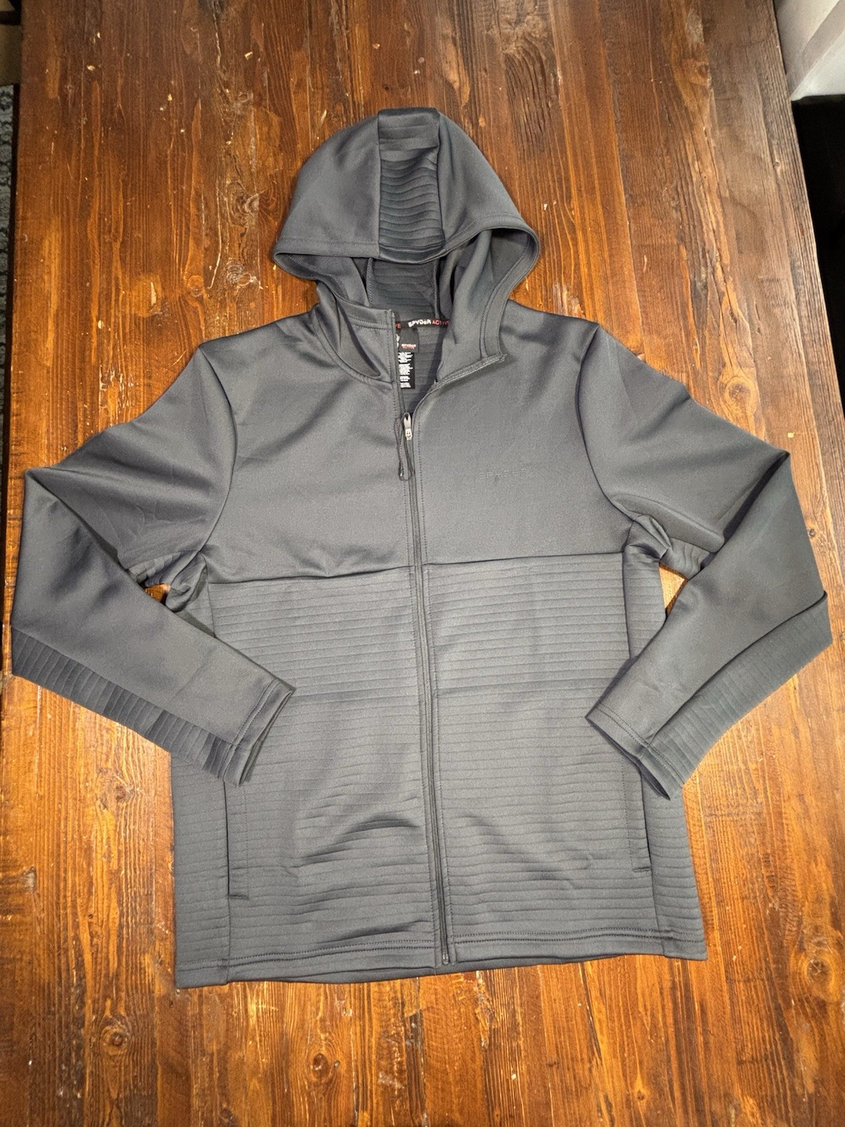 Spyder Active Mens Full Zip Hoodie Jacket Charcoal Gray ProW-B Jacket Size M